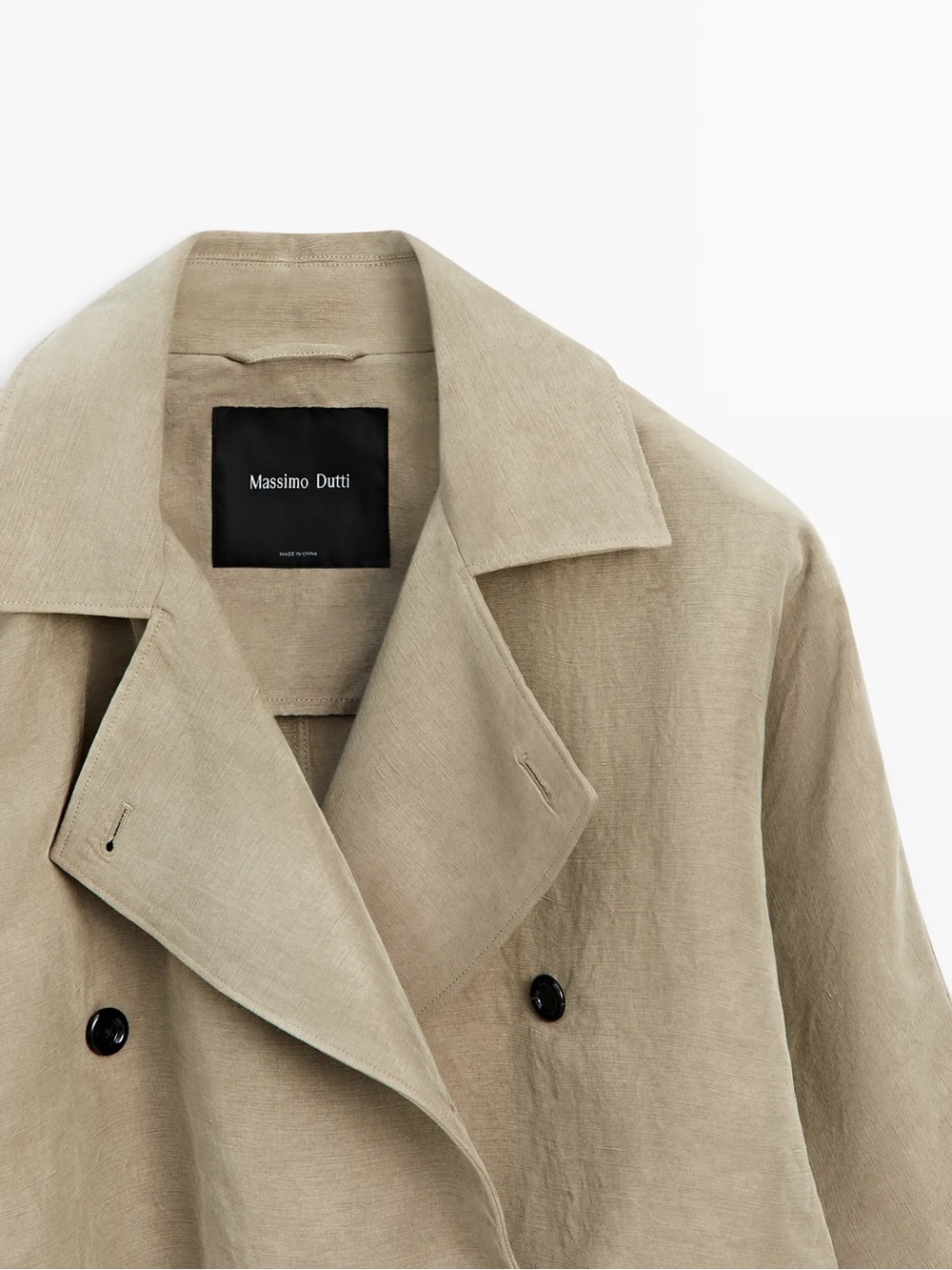 Massimo Dutti Linen Blend Trench Coat Notched Lapel Collar w Belt Detail Large - Picture 5 of 15